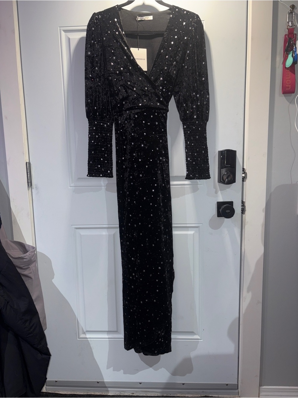 Glamorous Black Star-Embellished Velvet Wrap Maxi Dress
